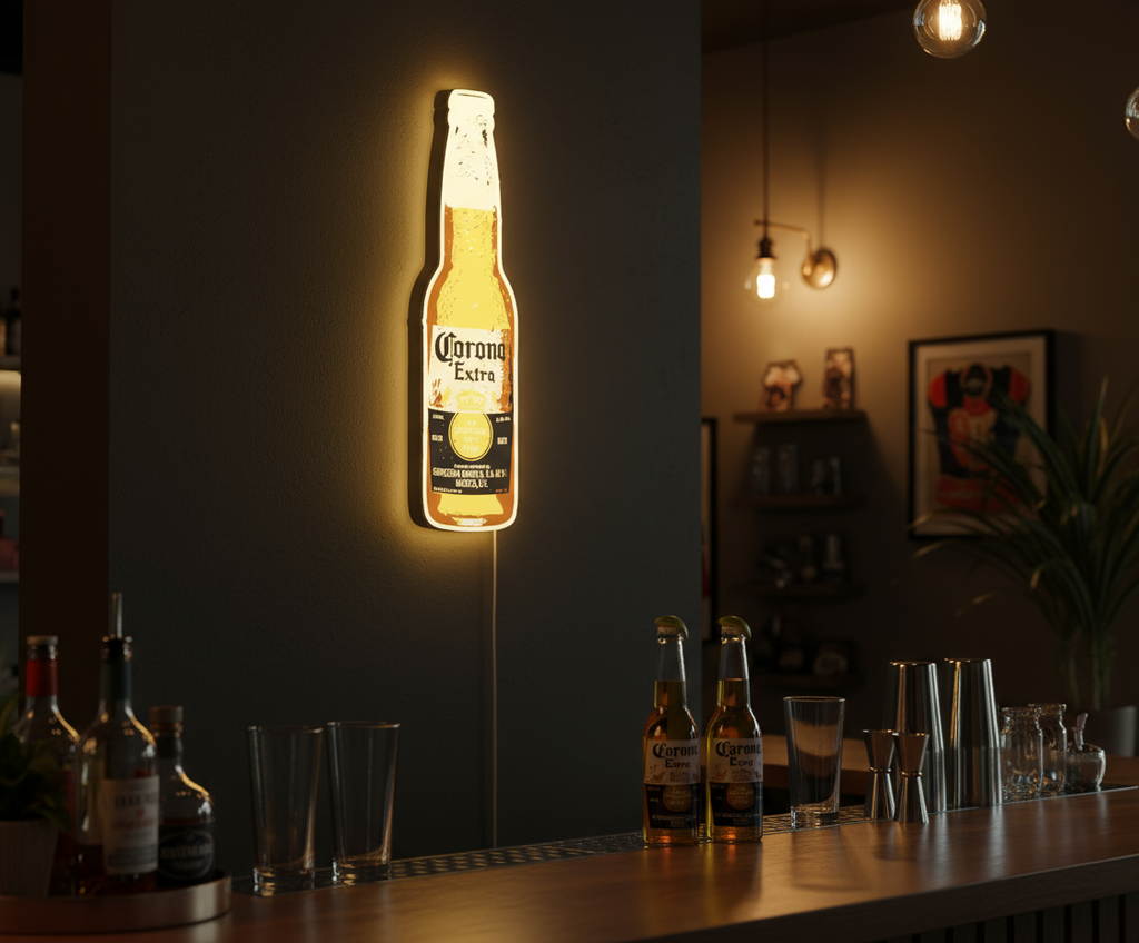 Corona Beer LED Sign Behind Bar