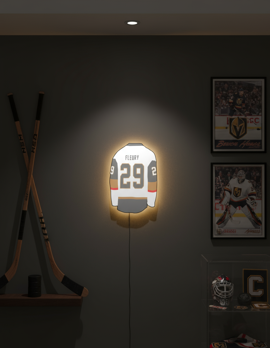 Jersey Marc-André Fleury 14 inch LED backlit sign in hockey room