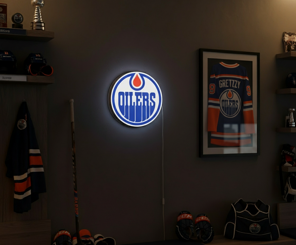 Oilers Logo in Hockey Room - Oilers Only